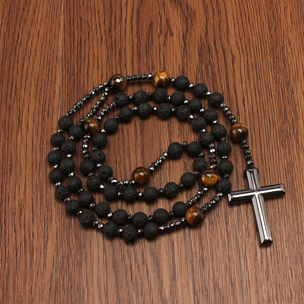 Natural Lava Stone Tiger-eye Necklace